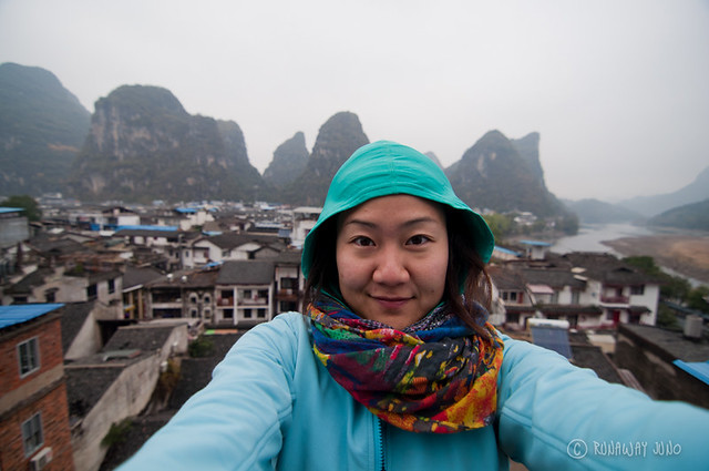 On the top of the hostel in Yangshuo