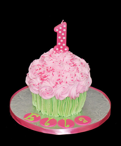 giant cupcake cake first birthday smash cake pink and green