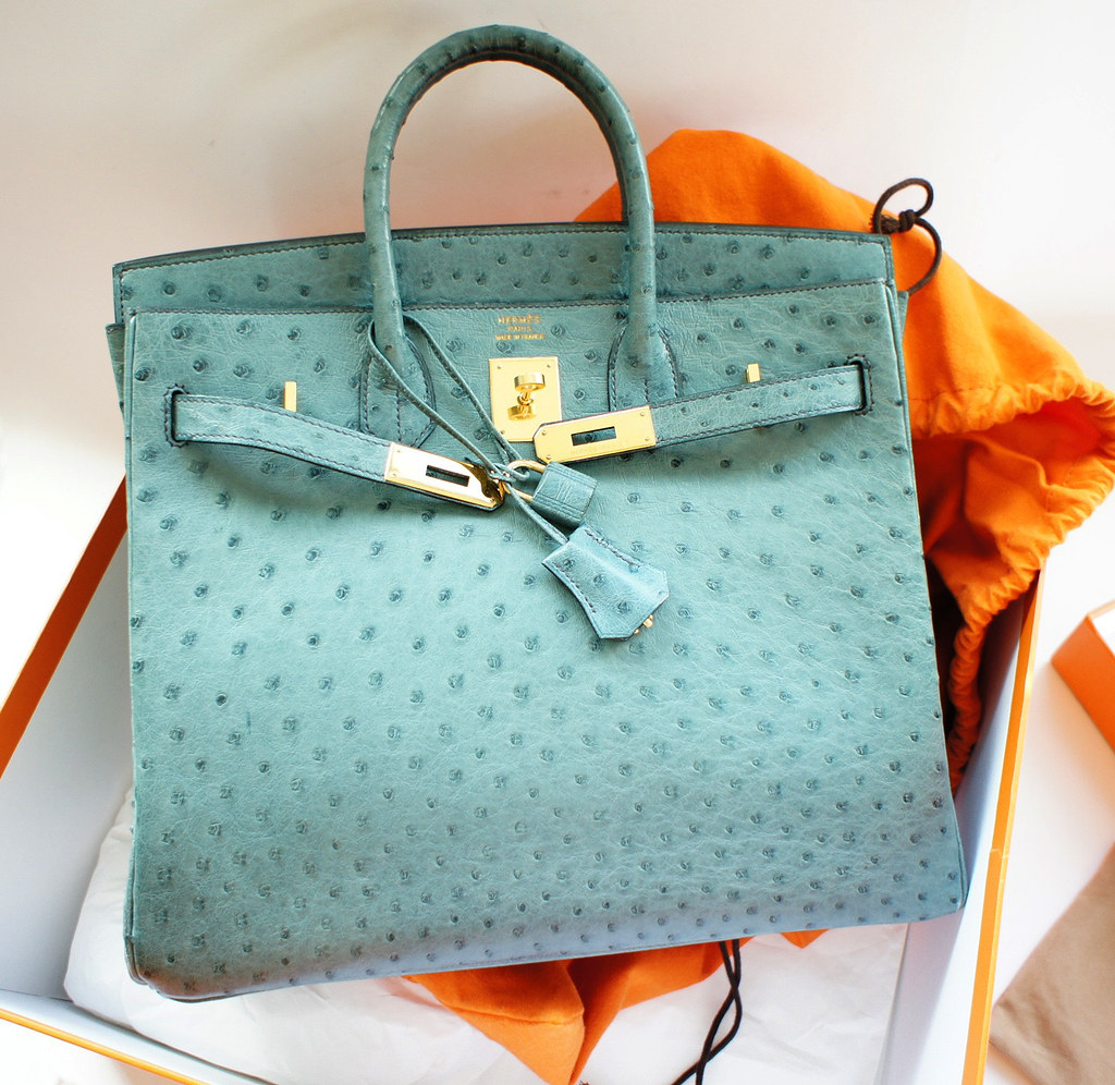 Auth Hermes BLUE JEAN OSTRICH HAC 32 cm GoldHW birkin HANDBAG purse BAG #2869 | eBay