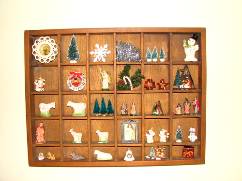 thrifted display box and thrifted Christmas items