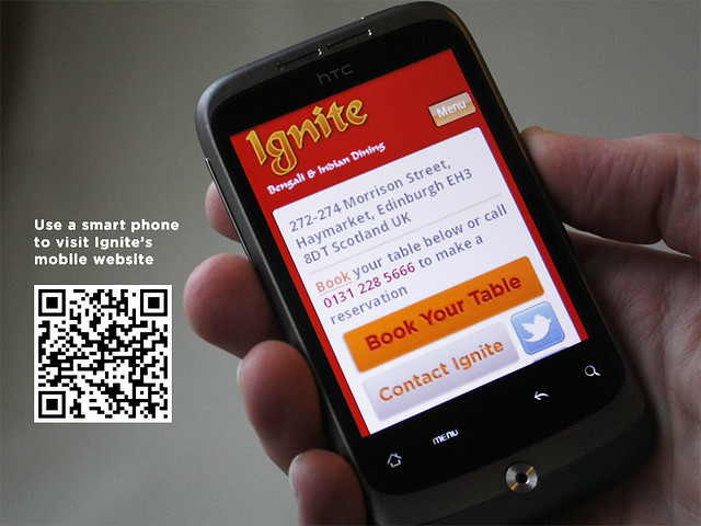 Mobile website for Ignite Restaurant, Edinburgh