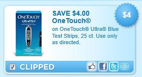 On Onetouch Ultra Blue Test Strips, 25 Ct. Use Only As Directed. Coupon