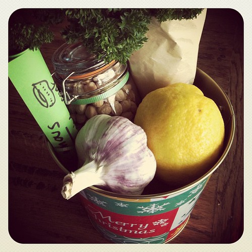 Under $10 Kris Kringle - for the Hummus Lover $2.50 tin, $1.50 jar, $2.50 parsley $1 chickpeas, $1.25 garlic, lemons free, recipe borrowed