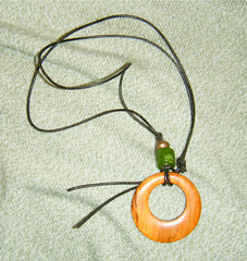 Pendant with Wood, Copper, and Green Glass by randubnick