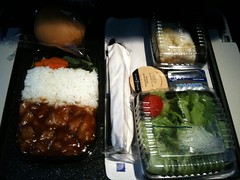 Airline Meal: stir-fried chicken with rice and pickled vegetables