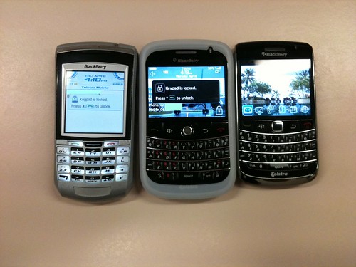 Three generations of BlackBerry mobile phones