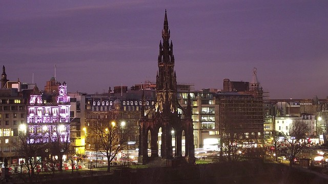 Scott Monument and Princes Street, just after sunset 01