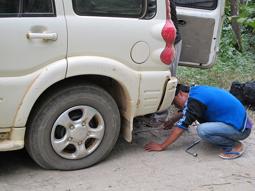 Flat tire on the road to Zunheboto