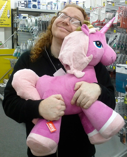 chris heilmann holding a pink unicorn telling it my wishes