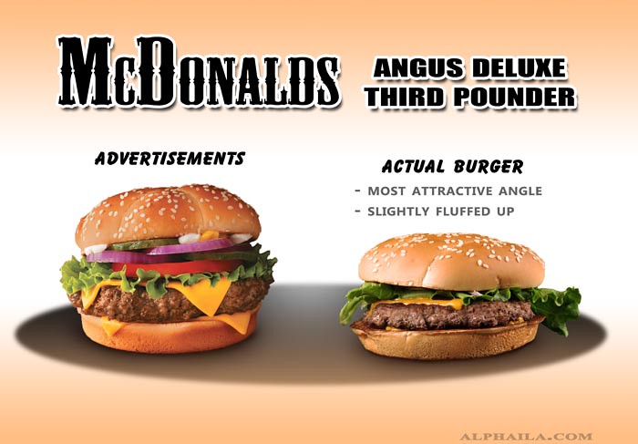 angus deluxe, third pounder, mcdonalds, fast food, false advertising, actual, false, comparison, ads, vs, reality, burger