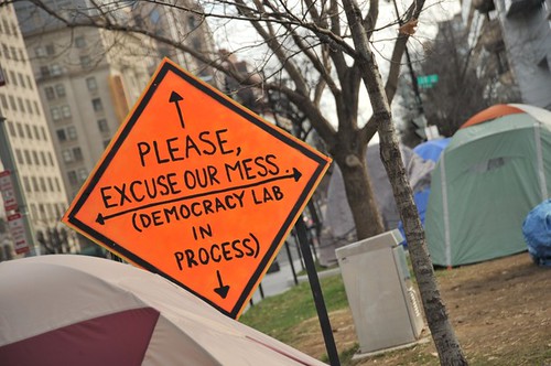 Excuse our mess democracy in progress, in the Occupy DC encampment in McPherson Square 