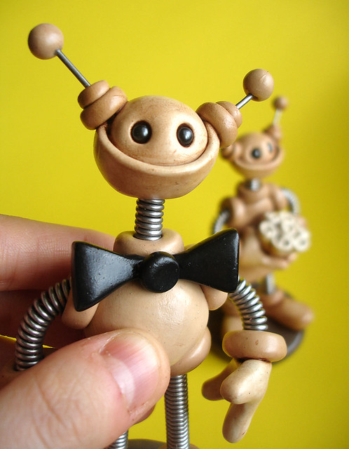 Robot Wedding Cake Topper Neutral Lightly Rustic Neutral Shades