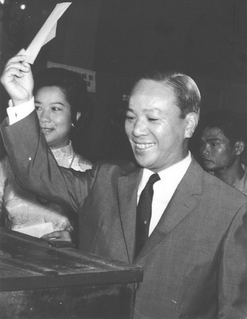 Nguyen Van Thieu casts his vote on election day 1970.