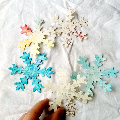 My daughter's water color snowflakes. With a little glitter too!