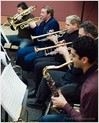 Rehearsing with trumpeters (L to R) Joseph Kaminski, Tony Gorruso, Jerry Sokolov & Shlomi Cohen on Sax.