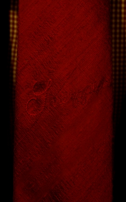 Silk tie, handmade and hand-embroidered with the Italian word 