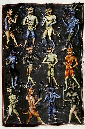 Twelve Devils with Forks. French c. 1450-70. bodl_Douce134 by tony harrison