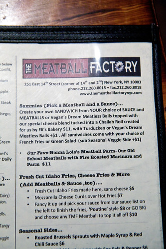 The Meatball Factory menu