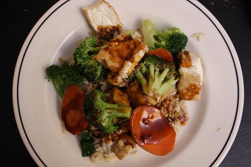 Steamed Broccoli and Tofu with Brown Rice and Black Bean Sauce
