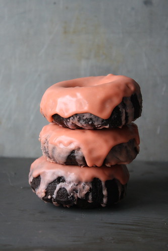 chocolate donuts with blood orange glaze