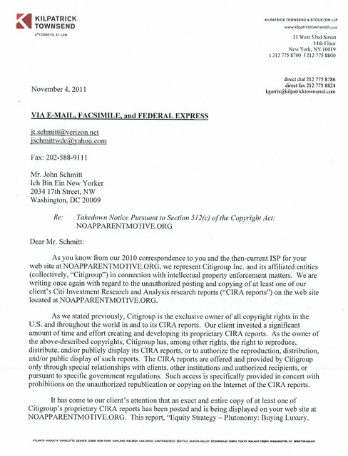screenshot Citigroup lawyer letter page one