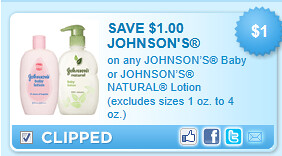 Johnsons Baby Or Johnsons Natural Lotion Coupon
