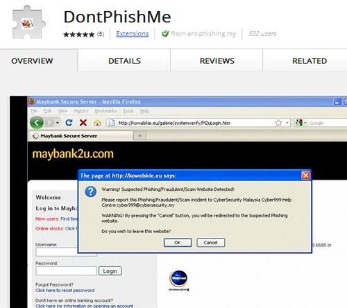 DontPhisMe Extension untuk Chrome