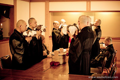 The priests at the Daiyuzan temple are preparing their breakfast.