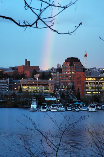 Rainbow coming down at the University of Washington, U District, Seattle, Washington, USA by Wonderlane