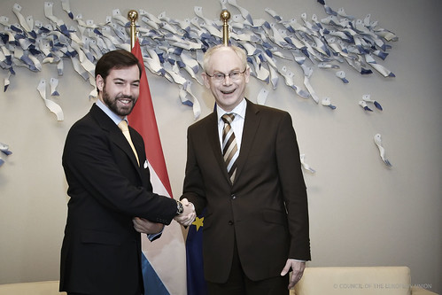 President Van Rompuy shakes hands with HRH Prince Guillaume, Hereditary Grand Duke of Luxembourg, prior to their meeting, Brussels, 1 February 2012