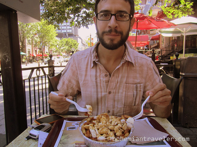 Stephen eating poutine in Quebec City