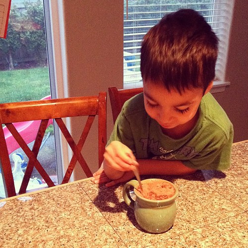 When I make coffee my son insists I make hot chocolate for him too so that we can "mix it togedder".