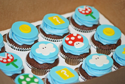 cupcakes for a Super Mario Brothers birthday celebration