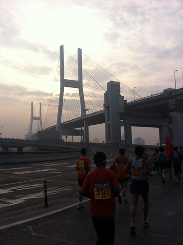 Running up the Nanpu Bridge during Shanghai Marathon