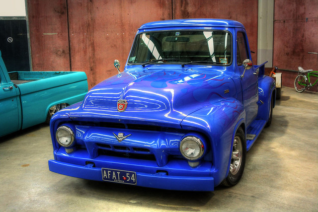 A very cool 54 Ford pickup with ghost flames