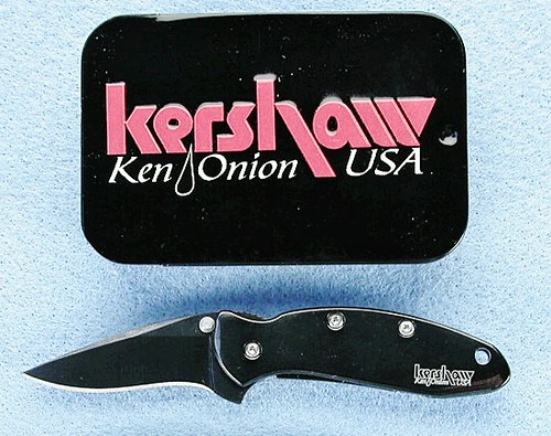 Kershaw Chive Black Assisted Opening 1-15/16" Baton Coated Plain Blade