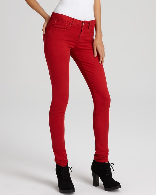 red jeans and booties