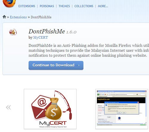DontPhisMe Addon untuk Firefox