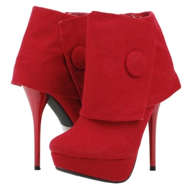 Stuctured Cuff Side Button Bright Ankle Boots RED
