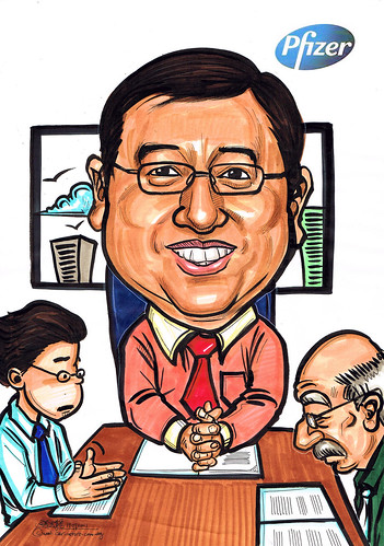 caricature for Pfizer - in a meeting