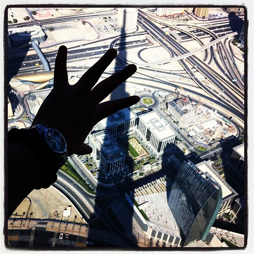 Touching the shadow of Burj Khalifa, tallest building in the world