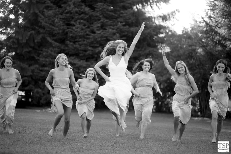 Bride Running with Bridesmaids
