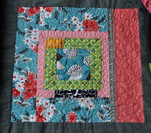 king size quilt, block 1 quilted