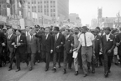 Detroit Walk to Freedom down Woodward avenue on June 23, 1963. Particpants included Dr. Martin Luther King, Jr., Rev. C.L. Franklin, and others. King delivered his first 'I Have a Dream' at Cobo Hall. by Pan-African News Wire File Photos