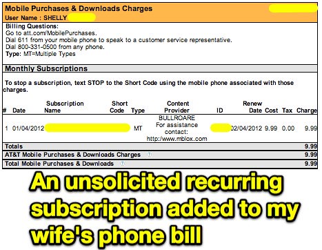 Unsolicited Recurring Phone Bill Purchase Subscription