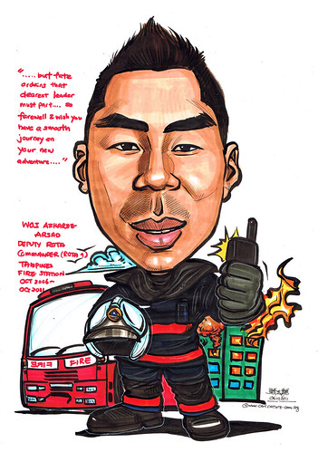 Fireman Supervisor caricature for Tampines Fire Station