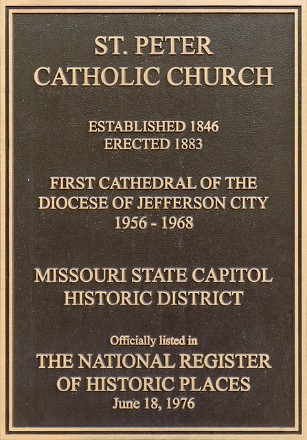 Saint Peter Roman Catholic Church, in Jefferson City, Missouri, USA - historical plaque