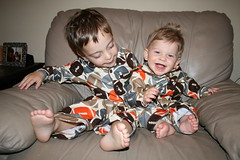 Ezra and Avi wearing matching pajamas