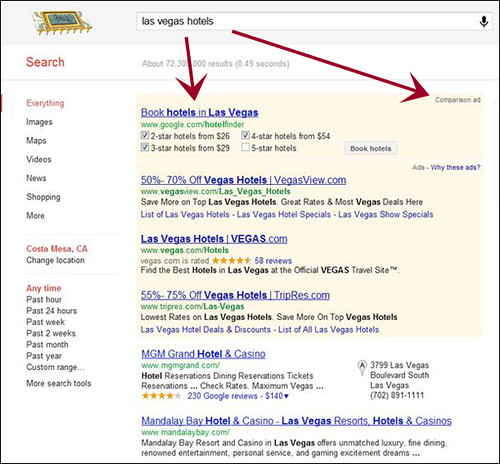 google top ads hotel finder