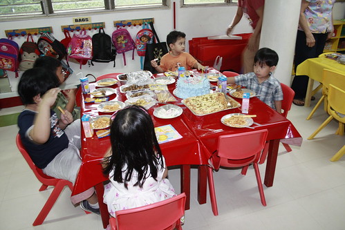 at his party with his classmate